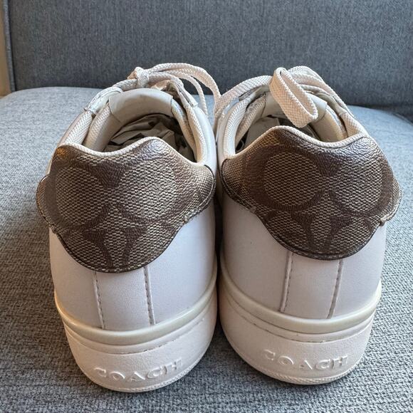 Coach Clip Low Top Sneaker Leather Cream Signature Canvas Preppy Women's 9 - Picture 6 of 16